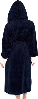 Fuzzy Plush Bathrobe Women Fashion Hooded Thicken Fleece Lined Warm Comfy Long Robe Flannel Loungewear