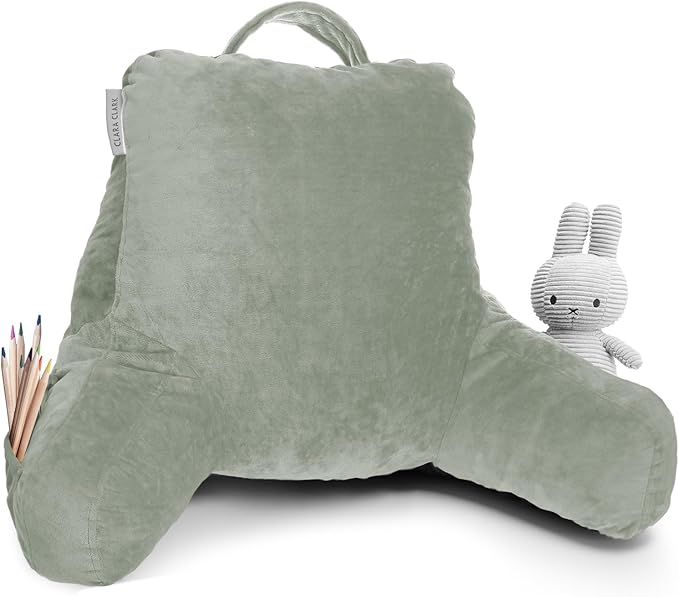 Clara Clark Reading Pillow for Kids & Teens with Shredded Memory Foam, Backrest Pillows for Reading Watching and Gaming, Use on The Couch, Bed, or Floor, Adjustable Support, Washable Cover Sage Green