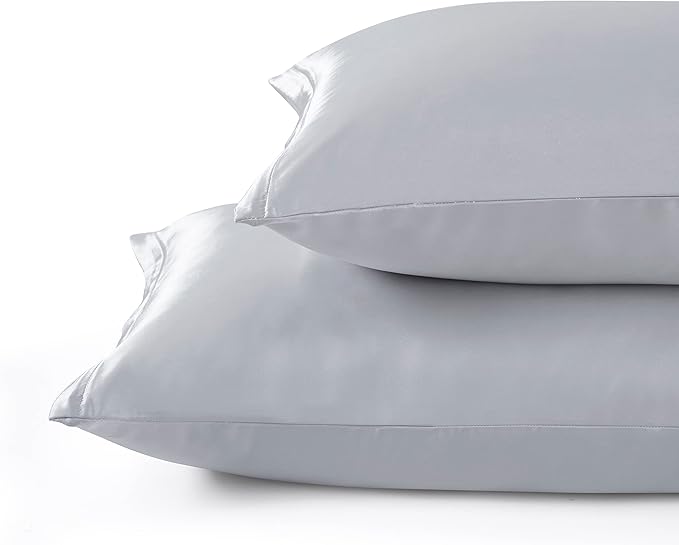 Satin Pillowcases with Zipper （20x36）,King Size Pillowcases Set of 2,Light Gray Silk Pillowcase for Hair and Skin