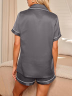 LILLUSORY Silk Satin Pajama Set for Women 2 Piece Lounge Pjs Winter Matching Summer Sleepwear Button Down Shirt Shorts