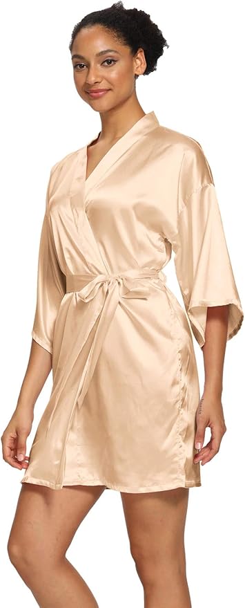 Women's Satin Robes Floral Bridesmaid Robes Short Silk Kimonos Sleepwear