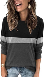 Magritta Women's Long Sleeve Leopard Color Block Tunic Comfy Crewneck T Shirt Tops Black XL