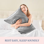 BEDELITE Satin Pillowcase for Hair and Skin, Super Soft and Cooling Similar to Silk Pillow Cases 2 Pack with Envelope Closure, Gift for Women Men(20"x36" King Size, Grey)