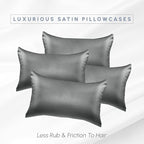 Elegant Comfort 4-Pack Cooling Viscose Satin Pillowcase Set with Hidden Zipper Closure, Silky Smooth for Best Hair and Skin Care-Beautiful Gift Box-4-Piece Satin Pillowcase Set, Standard/Queen, Gray
