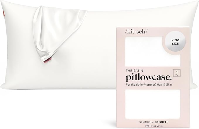 Kitsch Satin Pillowcase with Zipper for Hair & Skin - Softer Than Silk Pillow Cases, Smooth Cooling Satin Pillow Case, Wrinkle-Free, Machine Washable - King Size Satin Pillow Case (19x36) - Ivory