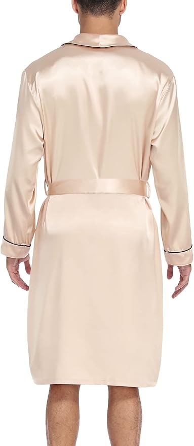 SWOMOG Men's Satin Robe Silky Kimono Bathrobe with Shorts Set Lightweight Soft Loungewear Nightwear