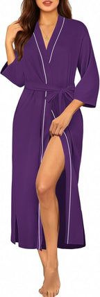 Ekouaer Robes for Women Long Knit Bathrobe Lightweight 3/4 Sleeves Kimono Robe Soft Sleepwear with Pockets S-XXL
