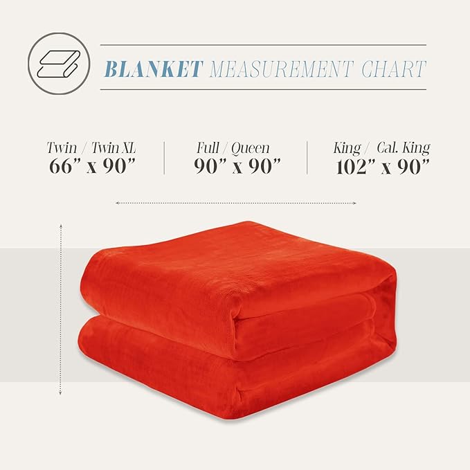 Elegant Comfort Luxury Velvety Feel Blanket, All-Season Lightweight Blanket, Ultra Plush, Soft, Cozy-Fuzzy Flannel Fleece for Couch, Sofa, Bed, Travel, Solid Design, Twin/Twin XL, Orange
