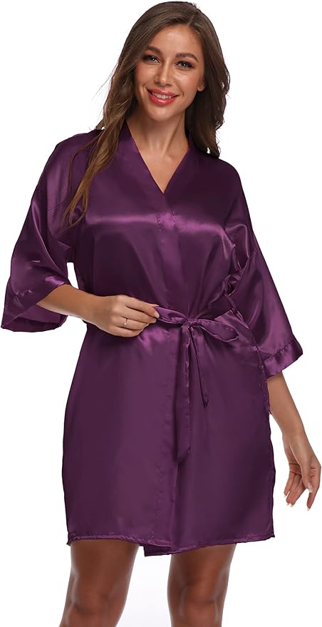 Women's Satin Short Robe Bridesmaid Bride Wedding Party Robes Silky Sleepwear Loungewear