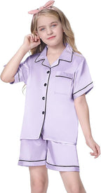 Girls & Womens Satin Pajamas Set, Silk Button-Down Sleepwear 2 Piece Nightwear, 3 Years - Women XXL
