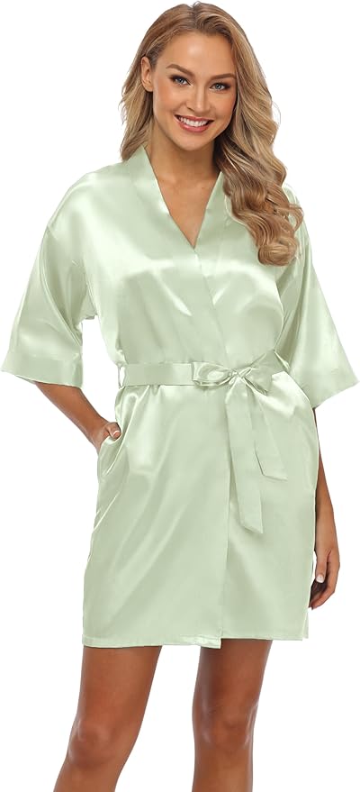 Robe for Women Silky Lightweight Satin Kimono Bride Bridesmaids Wedding Party Robes Dressing Gown Summer Loungewear
