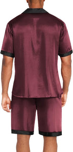 Ekouaer Men Satin Silk Pajamas Set with Pockets Sleepwear Shorts Satin Summer Loungewear 2 Piece Button Down Set S-3XL