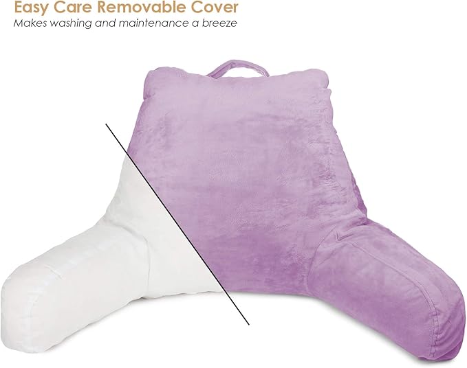 Clara Clark Reading Pillow for Kids & Teens with Shredded Memory Foam, Backrest Pillows for Reading, Watching, and Gaming, Use on The Couch, Bed, or Floor, Adjustable Support, Washable Cover Lavender