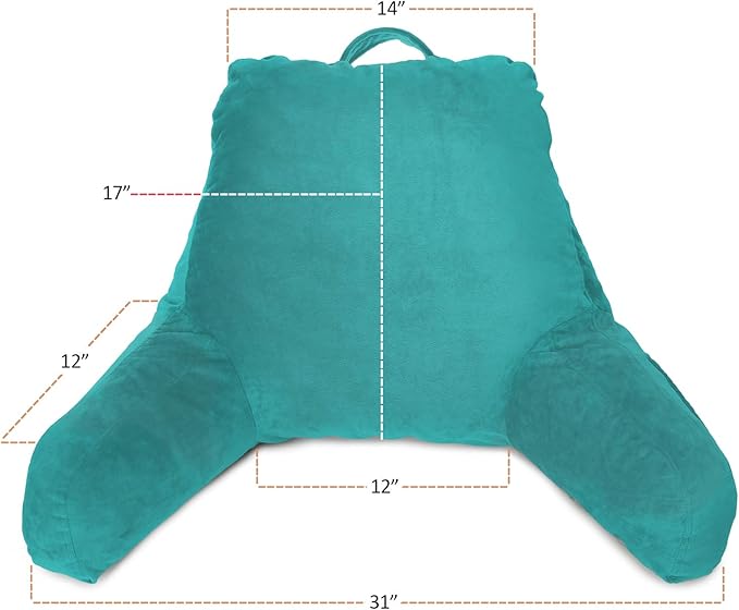 Clara Clark Reading Pillow with Shredded Memory Foam for Sitting Up in Bed and Couch, Back and Arms Adjustable Support for Adults & Teens Backrest Pillows for Reading, with Washable Cover Teal