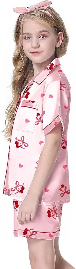 Girls & Womens Satin Pajamas Set, Silk Button-Down Sleepwear 2 Piece Nightwear, 3 Years - Women XXL