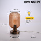 Mid Century Glass Table Lamp,Dimmable Desk Lamp,LED Bulb Included,Touch Control & USB A+C Port,Cognac Amber Ribbed Glass