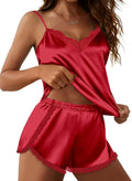 Ekouaer Satin Pajama Set for Women 2 Piece Silky Lingerie Sleepwear Lace Camisole Pj Shorts Set Soft Nightwear S-XXL