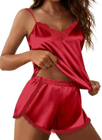 Ekouaer Satin Pajama Set for Women 2 Piece Silky Lingerie Sleepwear Lace Camisole Pj Shorts Set Soft Nightwear S-XXL