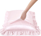 Silky Satin Ruffled Pillow Cases for Hair and Skin,Blush Pink Silky Pillowcases Queen Set of 2 with Envelope Closure Princess Room Decoration