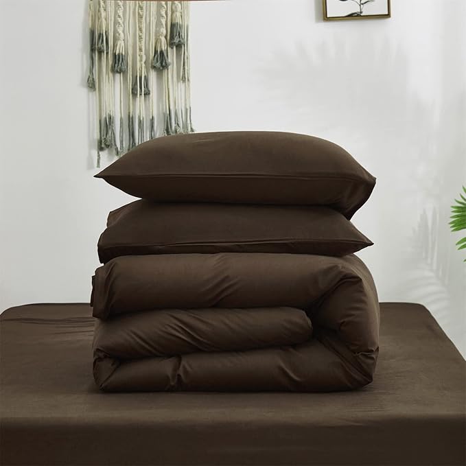 Cottonight Brown Comforter Set Queen Bedding Set Mocha Solid Modern Dark Color Blanket Quilts Soft Chocolate Color Breathable Brown Comforter Set for Women Men Queen Size