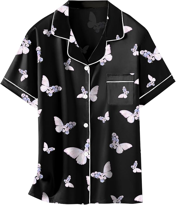 Girls & Womens Satin Pajamas Set, Silk Button-Down Sleepwear 2 Piece Nightwear, 3 Years - Women XXL