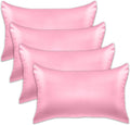 Elegant Comfort 4-Pack Cooling Viscose Satin Pillowcase Set with Hidden Zipper Closure, Silky Smooth for Best Hair and Skin Care-Beautiful Gift Box-4-Piece Satin Pillowcase Set, King, Light Pink