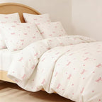 Nayoroom Pink Bow Duvet Cover Full Size Coquette Pink Heart Duvet Cover 3 Pieces Soft Lightweight Microfiber Kids Girls Cute Aesthetic Dorm Bedding Set