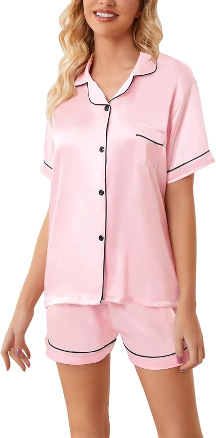 Girls & Womens Satin Pajamas Set, Silk Button-Down Sleepwear 2 Piece Nightwear, 3 Years - Women XXL