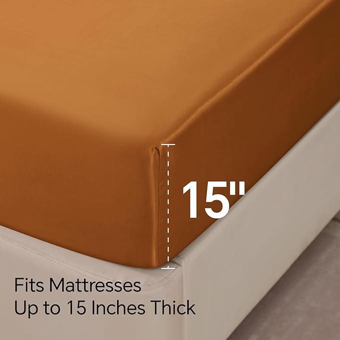 BEDELITE Satin Sheets Twin Size Bed Set, Luxury Soft Burnt Orange Silky Sheets for Hair and Skin, Similar to Silk Bed Sheet Set 3 Pieces with 1 Deep Pocket Fitted Sheet, 1 Flat Sheet, and 1 Pillowcase