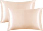 Champagne Satin Pillowcase Standard Set of 2 with Envelope Closure，Champagne Silk Pillowcase for Hair and Skin (20x26)