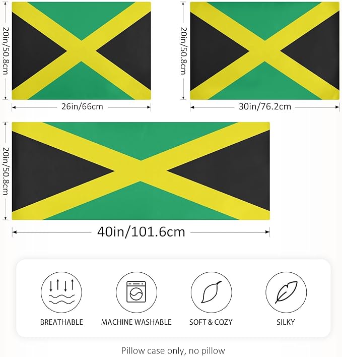 Satin Pillowcase for Hair and Skin, Jamaica Flag Silk Pillowcase Soft and Cozy Body Pillow Covers, Queen Size Satin Pillow Cases with Envelope Closure(20x30 Inch), 1PC