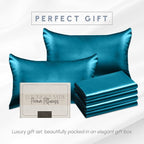 Elegant Comfort 6-Pack Cooling Viscose Satin Pillowcase Set with Hidden Zipper Closure, Silky Smooth for Best Hair and Skin Care-Beautiful Gift Box-6-Piece Satin Pillowcase Set, King, Turquoise
