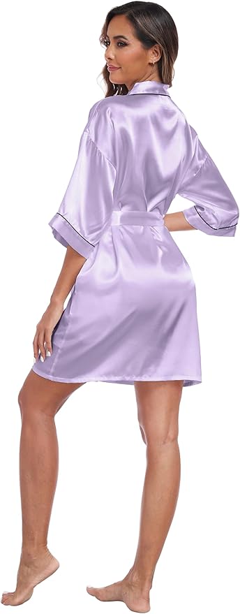 Women Satin Robes Short Silk Kimono Robe Lightweight Bridal Party Robes Bride Bridesmaids Ladies Loungewear Sleepwear