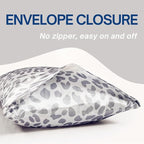 Satin Pillowcase for Hair and Skin, Soft and Cooling Similar to Silk Pillow Cases 2 Pack with Envelope Closure Standard Size Satin Pillow Covers, Gift for Women Men(20"x26", Leopard, Silver)