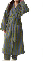 Oplxuo Women's Fuzzy Fleece Robe Long Striped Plush Bathrobe Warm Thick Fluffy Oversized Loungewear Maxi Robes with Pockets