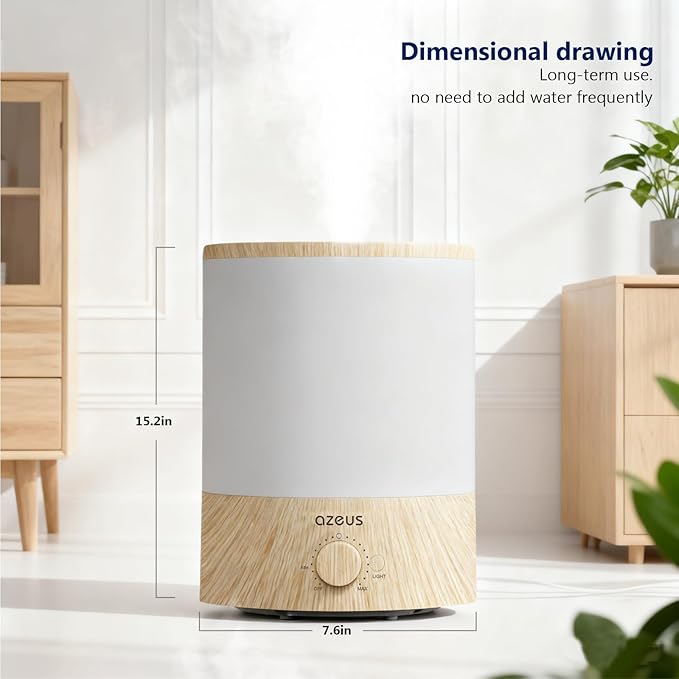 AZEUS 3.5L Ultrasonic Humidifier with 7-Colour Night Light, Aroma Diffuser Compatible Cool Mist Humidifier, Quiet & Adjustable for Bedroom, Nursery, Office