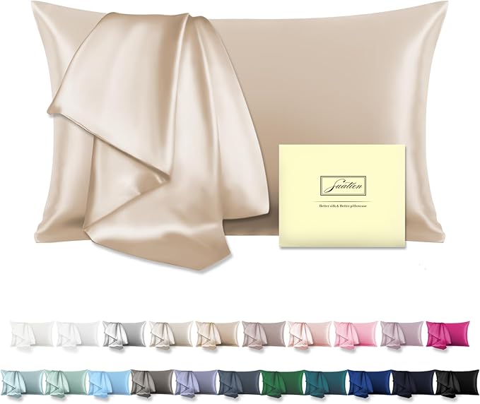 Mulberry Silk Pillowcase for Hair and Skin Pillow Case with Hidden Zipper Soft Breathable Smooth Cooling Silk Pillow Covers for Sleeping (Champagne, King,1Pcs)