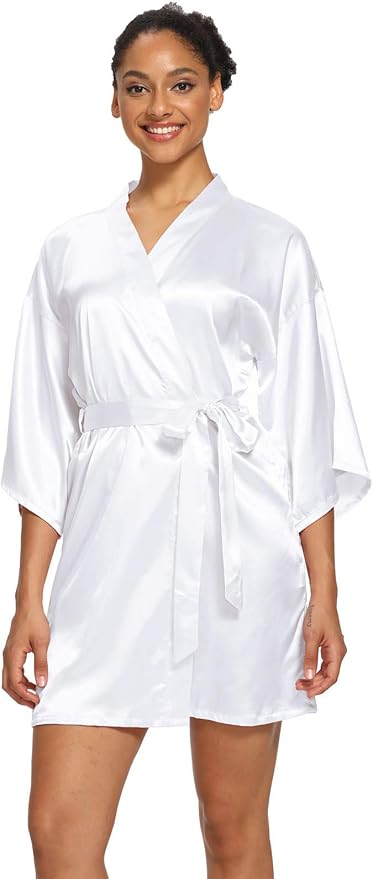Women's Satin Robes Floral Bridesmaid Robes Short Silk Kimonos Sleepwear