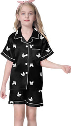 Umeyda Women & Girls Pajamas Set, Soft Satin Lightweight Silk Button-Down Top with Shorts 2 Piece PJS for Mom Boys Kids Gifts