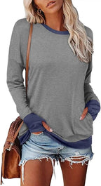 Magritta Women's Long Sleeve Leopard Color Block Tunic Comfy Crewneck T Shirt Tops Black XL