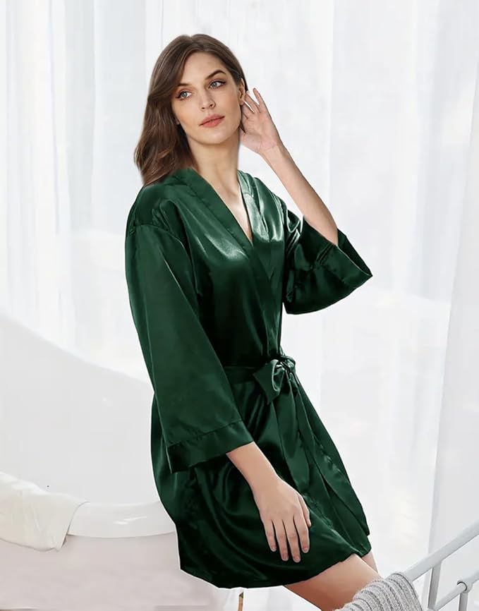 WJing Yi Jia Womens Satin Kimono Robe Silky Robes Floral Bathrobe Bride Bridesmaid Wedding Bridal Dressing Gown Loungewear