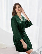 WJing Yi Jia Womens Satin Kimono Robe Silky Robes Floral Bathrobe Bride Bridesmaid Wedding Bridal Dressing Gown Loungewear