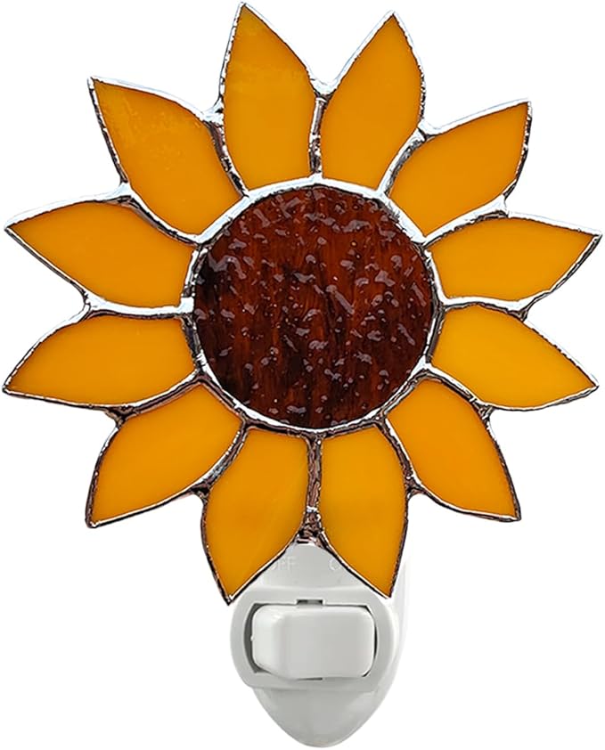CHEZBABY Stained Glass Night Light Plug into Wall Lamp Decorative Accent Nightlight for Hallway Bedroom Bathroom Kitchen Home Décor(Sunflower)