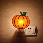 Stained Glass Night Light Plug into Wall Lamp Decorative Accent Nightlight for Hallway Bedroom Bathroom Kitchen Nature Themed Home Décor for Autumn Thanksgiving Halloween(Pumpkin)