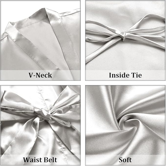 Women's Short Satin Robes Silky Bathrobe Bridesmaid Sleepwear for Wedding Party Getting Ready Solid Color