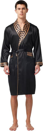 Tony & Candice Men's Satin Robe Lightweight Long Sleeve Silk Kimono Bathrobe with Shorts Set Sleepwear