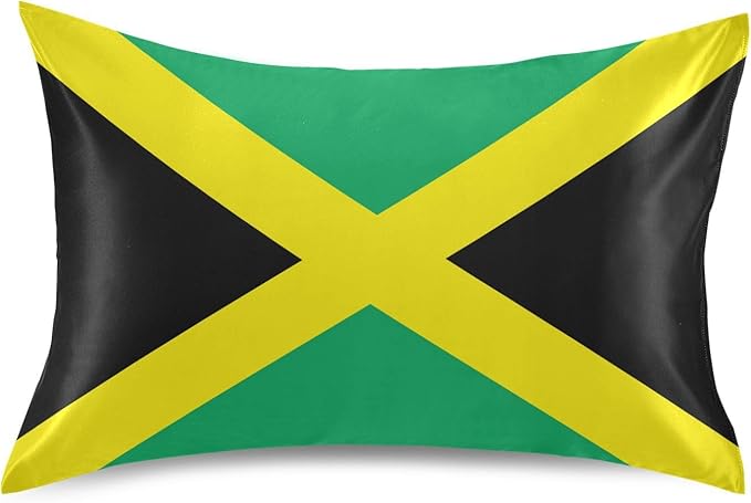 Satin Pillowcase for Hair and Skin, Jamaica Flag Silk Pillowcase Soft and Cozy Body Pillow Covers, King Size Satin Pillow Cases with Envelope Closure(20x40 Inch), 1PC