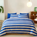 CLOTHKNOW Stripes Comforter Set Full Size Blue White Bedding Comforter Sets Farmhouse Bedding Soft Comforter with 2 x Pillow Cases
