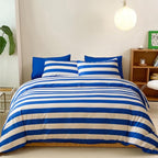 CLOTHKNOW Stripes Comforter Set Full Size Blue White Bedding Comforter Sets Farmhouse Bedding Soft Comforter with 2 x Pillow Cases