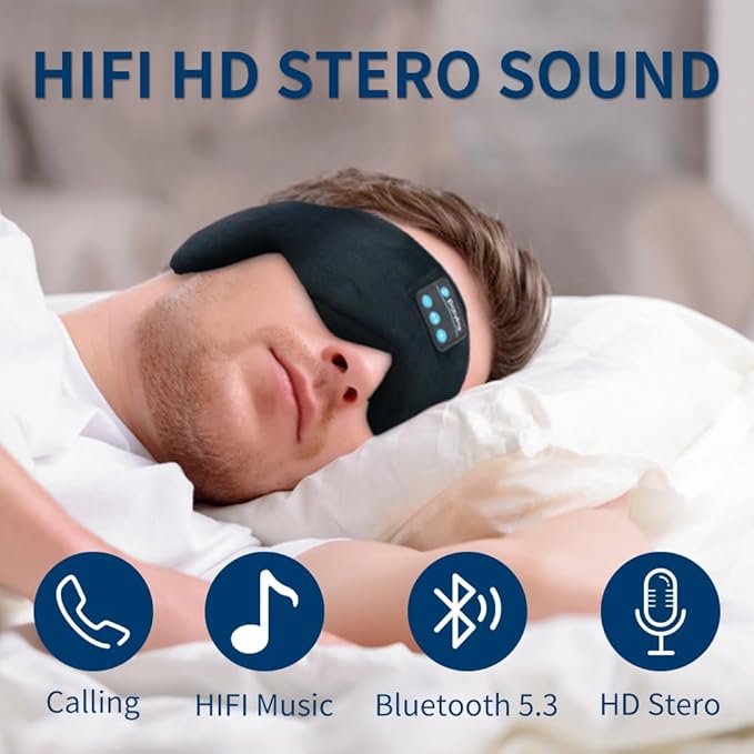 SYPVRY Bluetooth 5.4 Headphones Headband Eye Mask Wireless Sleep Mask，Blackout Bluetooth Eye Mask for Sleeping，Cotton Sleep Mask for Side Sleepers Adjustable Hook and Loop
